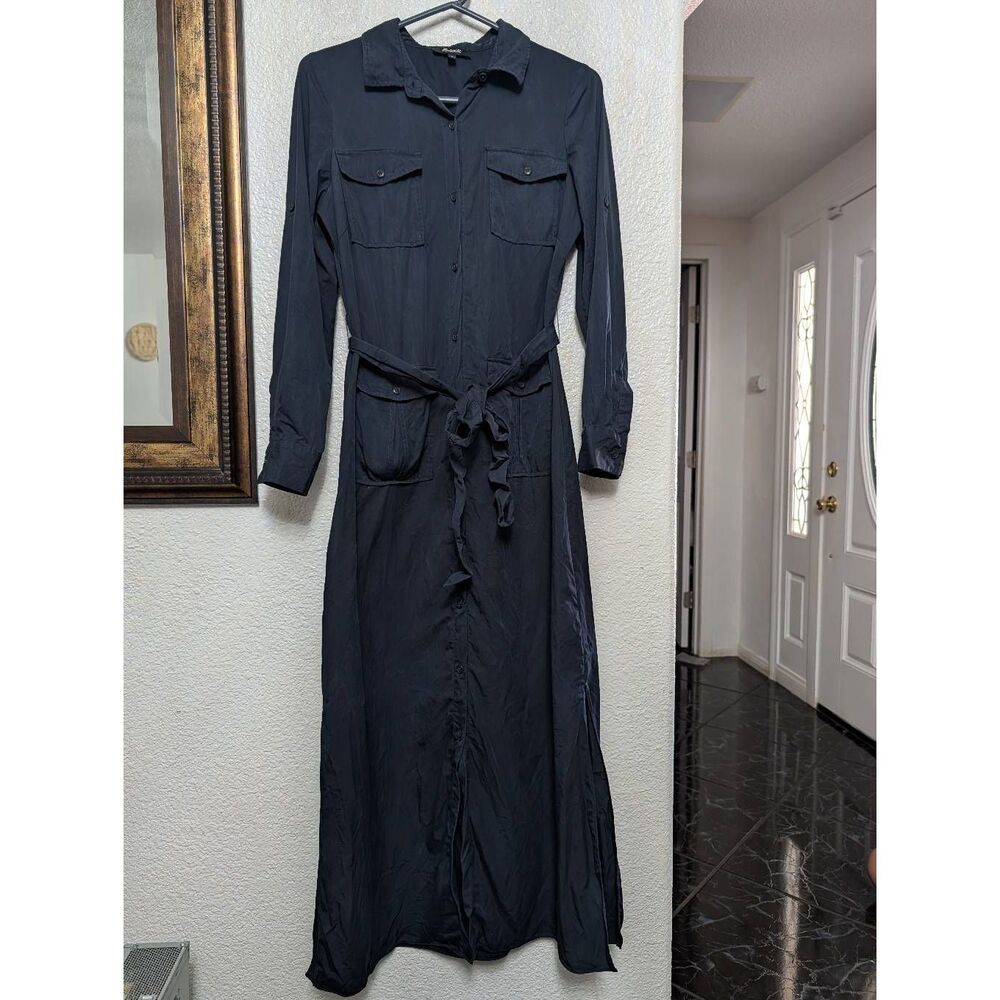 Madewell button down long sleeve maxi dress navy blue small